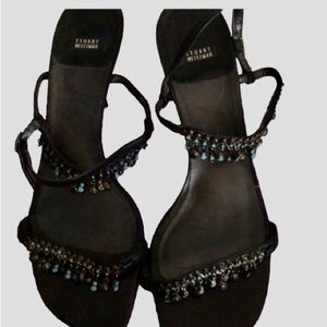 Stuart Weitzman size 10 black leather embellished W/ turquoise & silver beads